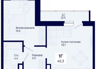 Продаю 1-ком. квартиру, 45.3 м2, Екатеринбург, метро Машиностроителей