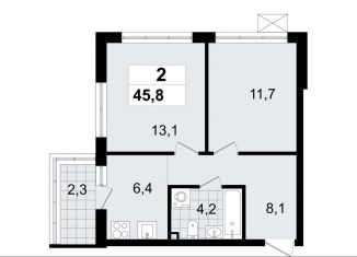 Продается 2-комнатная квартира, 45.8 м2, Ленинградская область, микрорайон Южный, 3.2