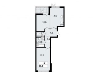 Продам 2-комнатную квартиру, 53.8 м2, Ленинградская область, микрорайон Южный, 3.2