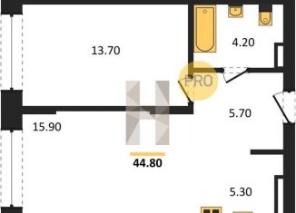 Продам однокомнатную квартиру, 44.8 м2, Новосибирск, метро Золотая Нива