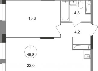 Продажа 1-комнатной квартиры, 45.8 м2, Московский