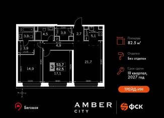 Продаю трехкомнатную квартиру, 82.5 м2, Москва, 3-й Хорошёвский проезд, 3Ас17, ЖК Хорошёвский