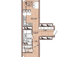 Продается однокомнатная квартира, 49.7 м2, Московская область, улица Гудкова