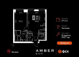 Продажа двухкомнатной квартиры, 57.3 м2, Москва, метро Беговая, 3-й Хорошёвский проезд, 3Ас17