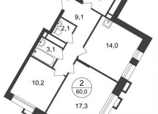 Двухкомнатная квартира на продажу, 60 м2, Москва, 7-я фаза, к2