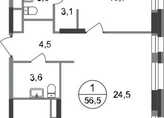 Однокомнатная квартира на продажу, 56.5 м2, Московский