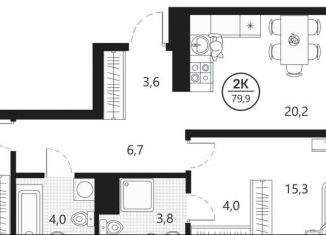 2-комнатная квартира на продажу, 79.9 м2, Тюмень, улица Разведчика Кузнецова, 16