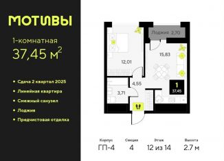 Продажа 1-комнатной квартиры, 37.5 м2, Тюменская область, улица Первооткрывателей, 15