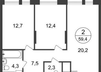 Продается двухкомнатная квартира, 59.4 м2, Москва, 11-я фаза, к3