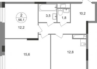 Продается 2-комнатная квартира, 56.1 м2, Москва