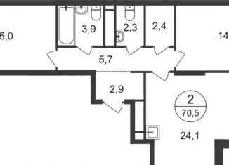 Продаю двухкомнатную квартиру, 70.5 м2, Московский, 7-я фаза, к1