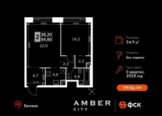 Продаю 2-ком. квартиру, 54.9 м2, Москва, метро Хорошёвская, 3-й Хорошёвский проезд, 3А