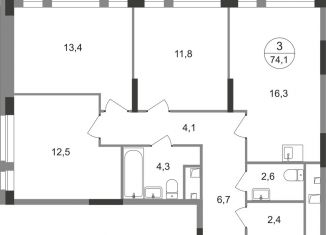 Продается 3-ком. квартира, 74.1 м2, Москва