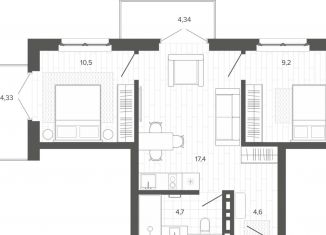 Продается 3-ком. квартира, 49 м2, Барнаул, Змеиногорский тракт, 35Бк2