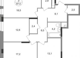 3-комнатная квартира на продажу, 87 м2, Москва