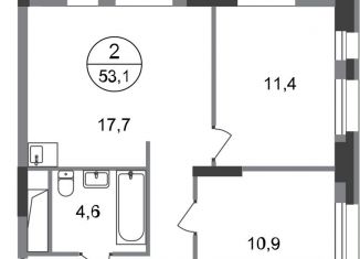 Продажа двухкомнатной квартиры, 53.1 м2, Московский