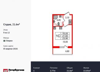 Квартира на продажу студия, 21.6 м2, Санкт-Петербург, метро Парнас