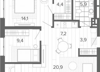 Продается 3-комнатная квартира, 65.8 м2, Барнаул, Змеиногорский тракт, 35Бк2