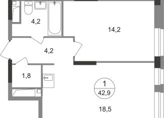 Продается 1-комнатная квартира, 42.9 м2, Москва