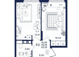 Продажа однокомнатной квартиры, 43.2 м2, Тула