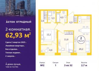 2-комнатная квартира на продажу, 62.9 м2, Екатеринбург, улица Репина, 111, метро Геологическая