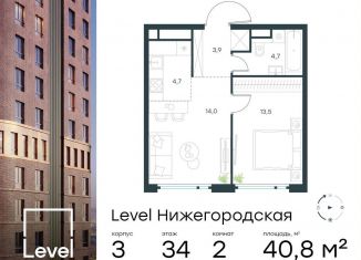 Продажа 2-ком. квартиры, 40.8 м2, Москва, станция Нижегородская, жилой комплекс Левел Нижегородская, 1