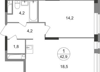 Продаю 1-комнатную квартиру, 42.9 м2, Москва