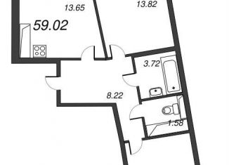 Продаю 2-комнатную квартиру, 60.9 м2, Мурино