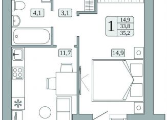 Продам 1-комнатную квартиру, 33.8 м2, поселок городского типа Стройкерамика