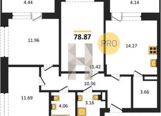 Продам трехкомнатную квартиру, 78.9 м2, Воронеж