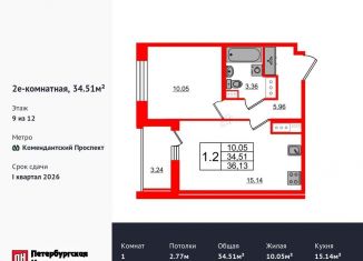 Продажа однокомнатной квартиры, 34.5 м2, Санкт-Петербург, метро Комендантский проспект