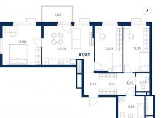 3-ком. квартира на продажу, 87 м2, Екатеринбург, Чкаловский район