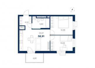 Продается 2-комнатная квартира, 58.9 м2, Свердловская область