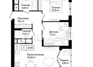 Продается двухкомнатная квартира, 67.2 м2, Тула, улица Седова, 26к1, ЖК Фамилия