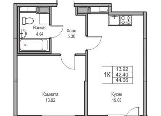 Продам однокомнатную квартиру, 42.4 м2, Санкт-Петербург, метро Беговая