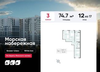 3-ком. квартира на продажу, 74.7 м2, Санкт-Петербург, метро Приморская, набережная Миклухо-Маклая, 3к2