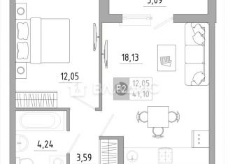 1-комнатная квартира на продажу, 41.1 м2, Тула, улица Купцов Гречихиных, 8