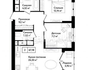 2-ком. квартира на продажу, 67.2 м2, Тула, улица Седова, 26к1, ЖК Фамилия