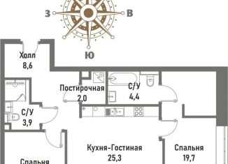 Продаю 3-ком. квартиру, 75 м2, Москва, Рубцовско-Дворцовая улица, 4