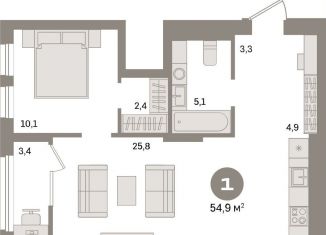 Продается 1-ком. квартира, 54.9 м2, Екатеринбург, улица Пехотинцев, 2Г, метро Уральская