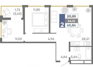 Продается 2-ком. квартира, 65.8 м2, Симферополь