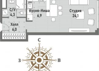 Квартира на продажу студия, 41.4 м2, Москва, ВАО, Рубцовско-Дворцовая улица, 4