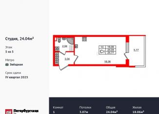 Продам квартиру студию, 24 м2, Санкт-Петербург, Московский район