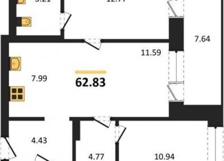 Продаю двухкомнатную квартиру, 62.8 м2, Новосибирск, Калининский район