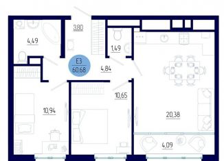 Продается двухкомнатная квартира, 60.7 м2, село Дядьково