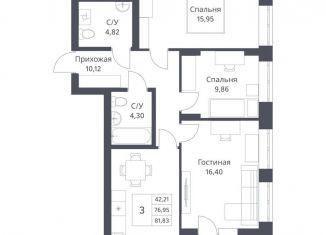 Продается трехкомнатная квартира, 77 м2, Новосибирская область