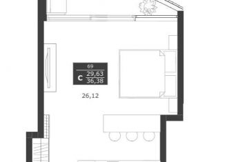 Продам квартиру студию, 36.4 м2, село Виноградное, улица Сусловой, 3