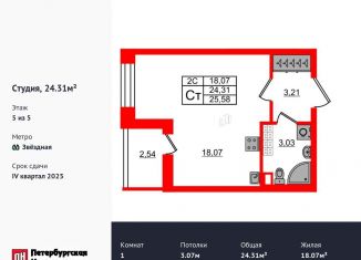 Продаю квартиру студию, 24.3 м2, Санкт-Петербург, Московский район