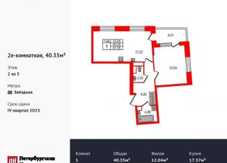 1-комнатная квартира на продажу, 40.4 м2, Санкт-Петербург, Московский район