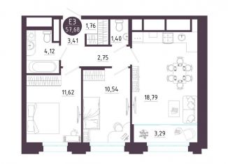 Продам 2-ком. квартиру, 57.7 м2, Рязань